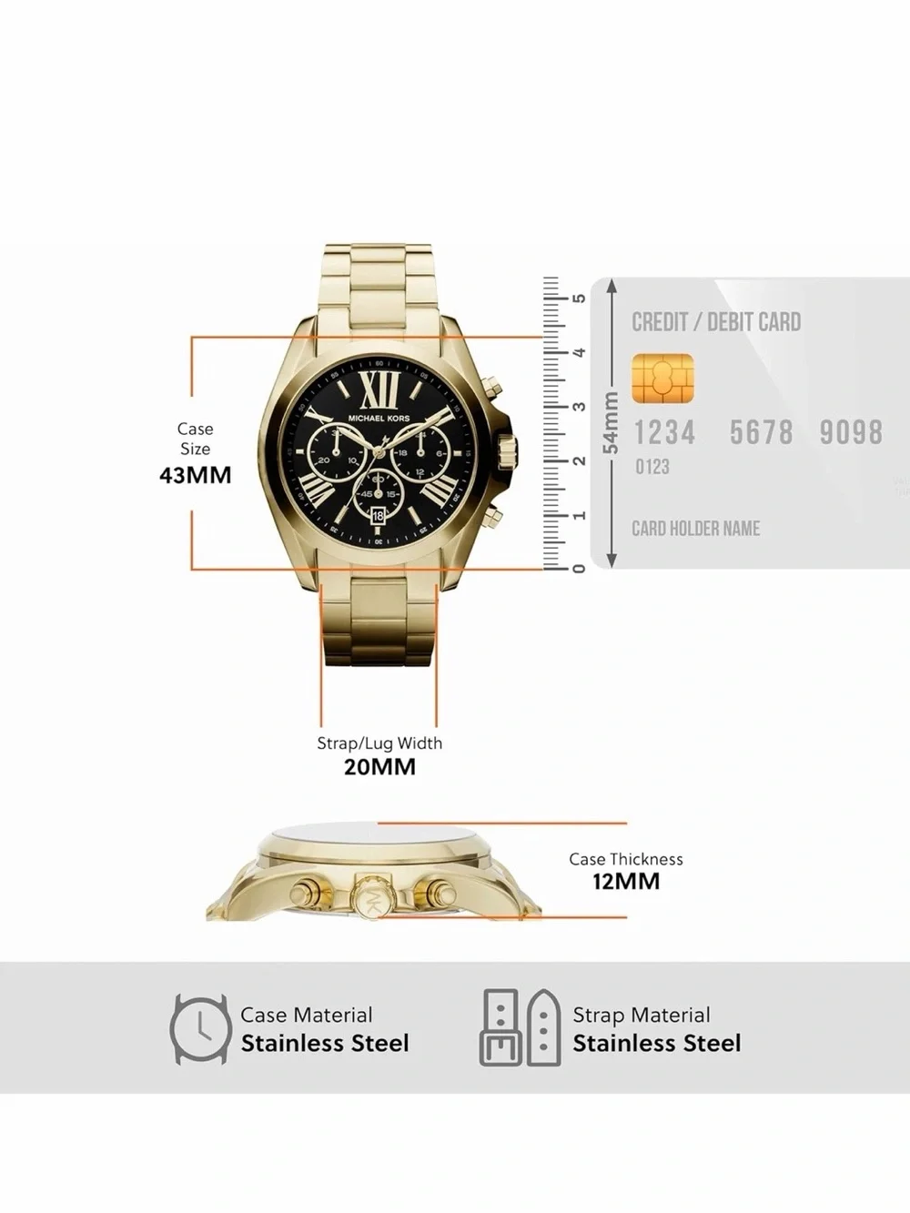 Michael Kors Gold and Black Chronograph Watch Unisex